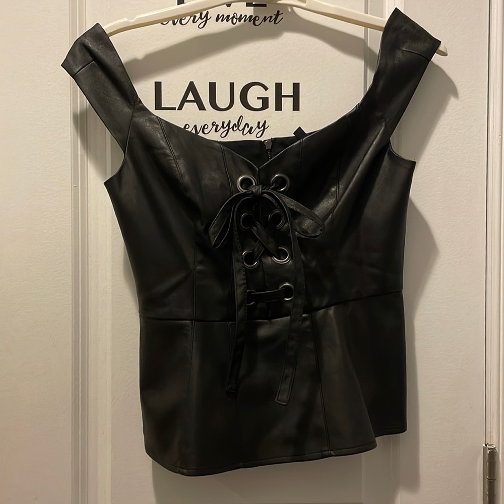 BCBG Leather Blouse New with tags XS